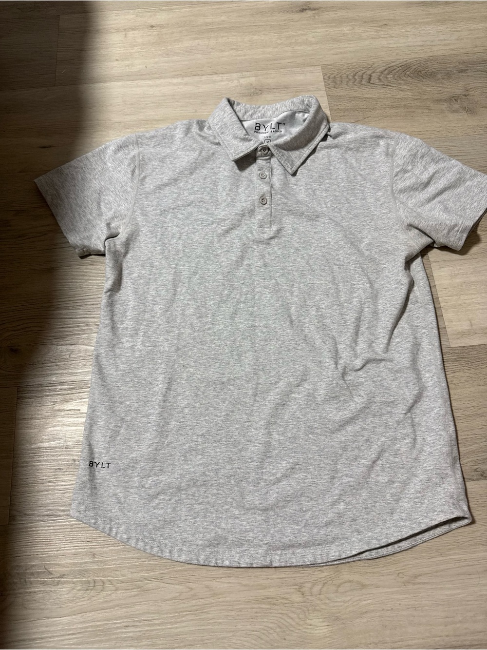 BYLT Drop-Cut Short Sleeve Polo Lux Light Heather Gray Men’s Sz Medium Stretch